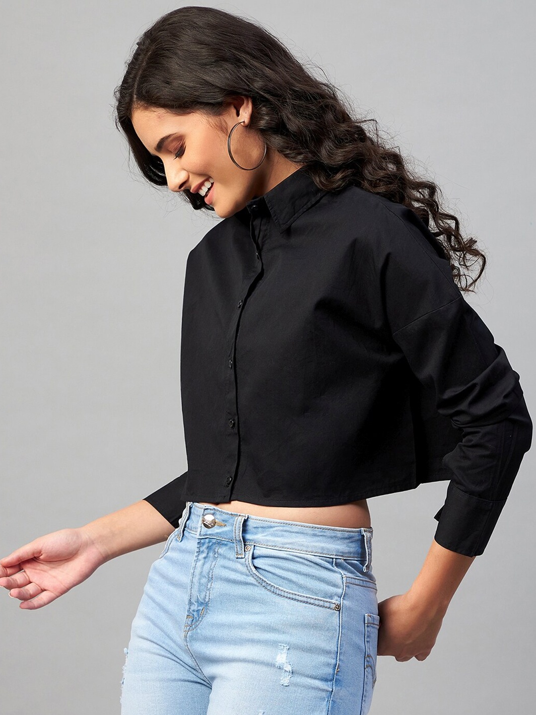 

CHIMPAAANZEE Women Black Oversized Pure Cotton Casual Shirt
