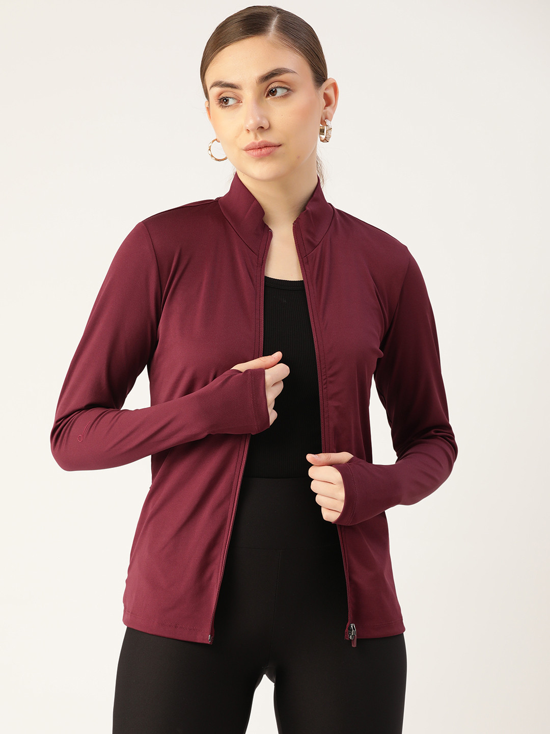 

LC Waikiki Women Burgundy Solid Sporty Jacket