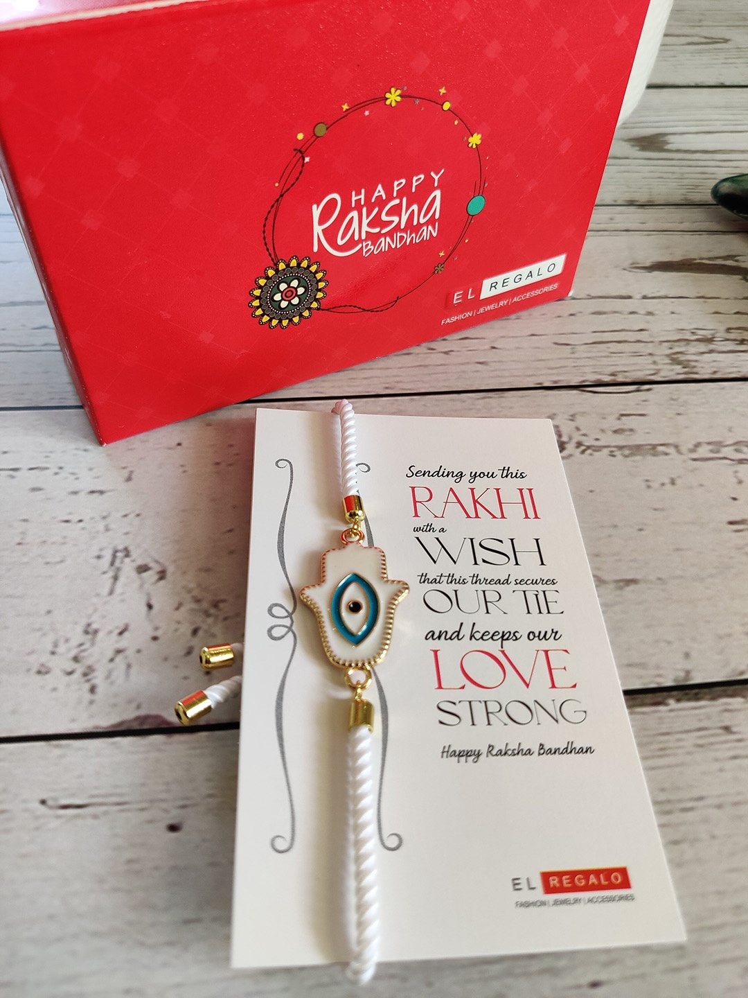 

EL REGALO Bracelet Rakhi Combo for Bhaiya With Roli Chawal Shagun and Greeting Card, White