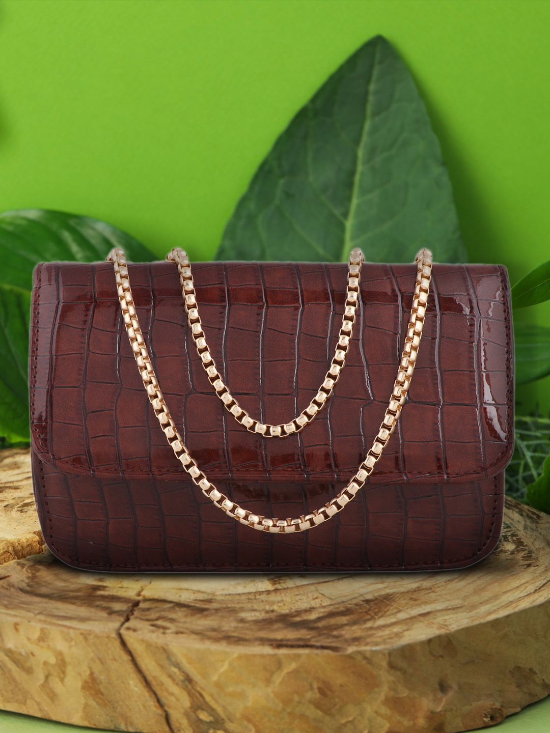 

LEKHX Women Brown Textured PU Structured Sling Bag