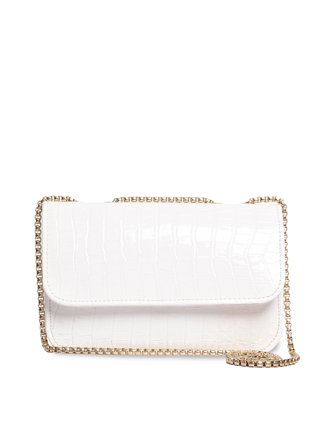 

LEKHX Women White Textured PU Swagger Sling Bag