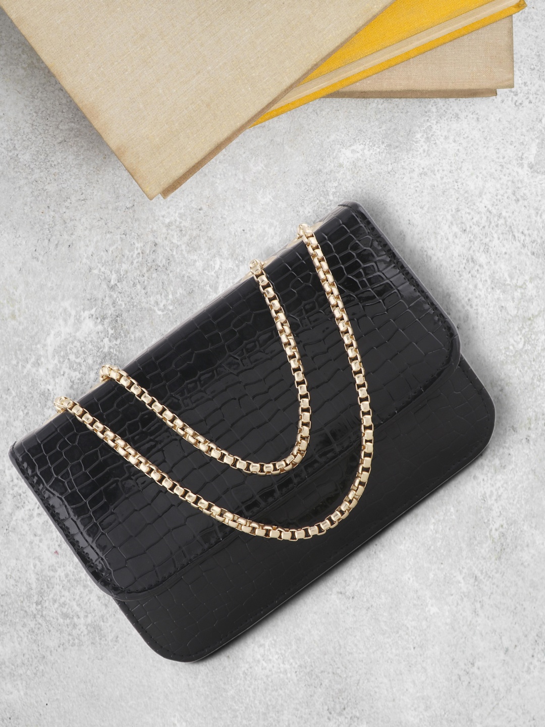 

LEKHX Black Women Textured PU Structured Sling Bag