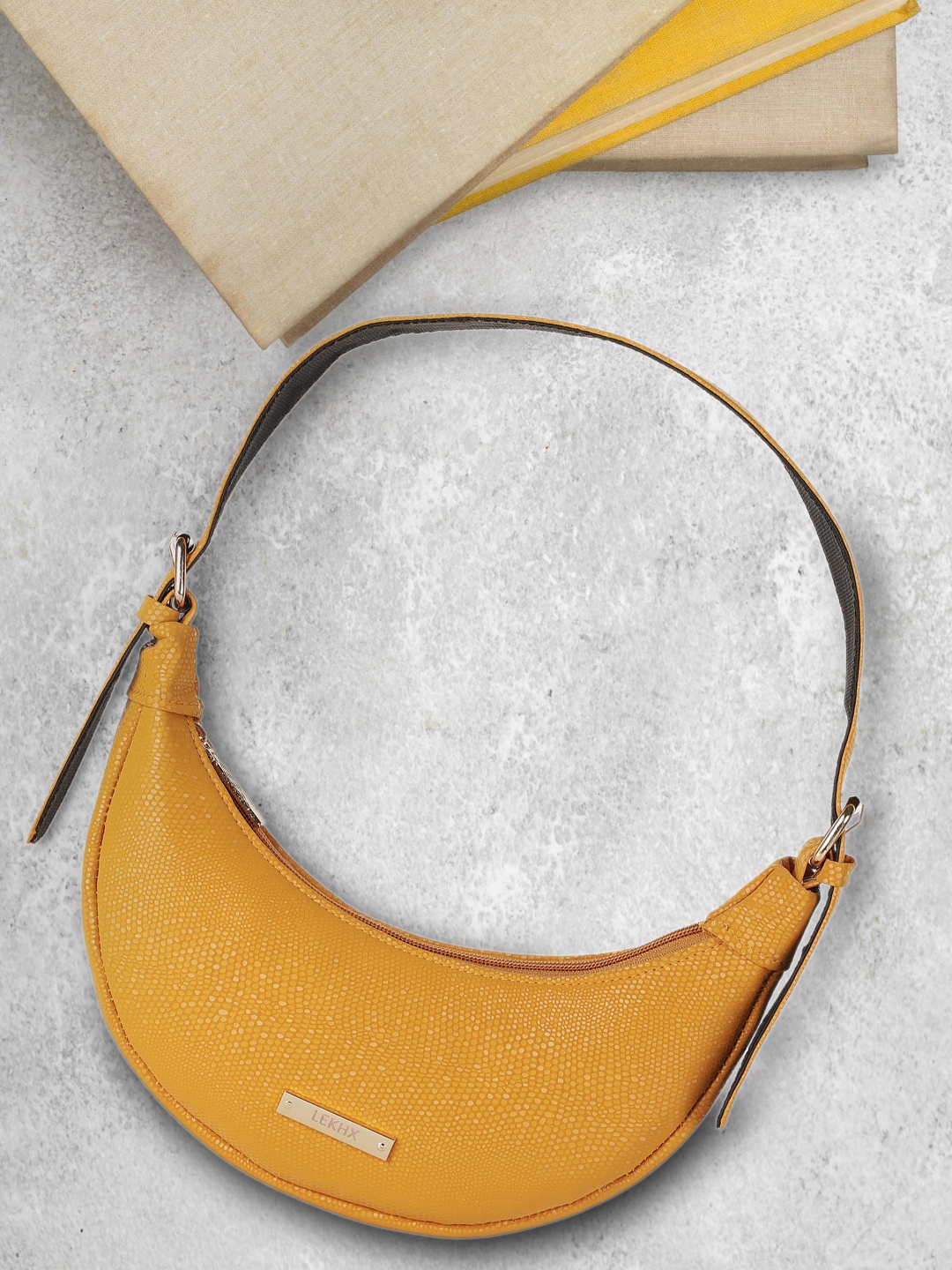

LEKHX Women Yellow PU Half Moon Hobo Bag