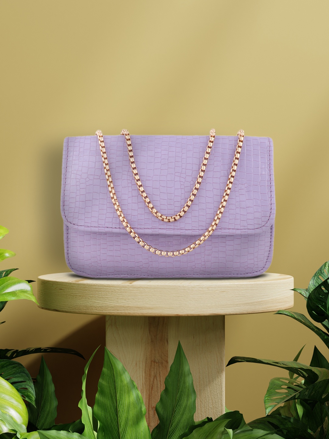

LEKHX Purple Textured PU Structured Shoulder Bag