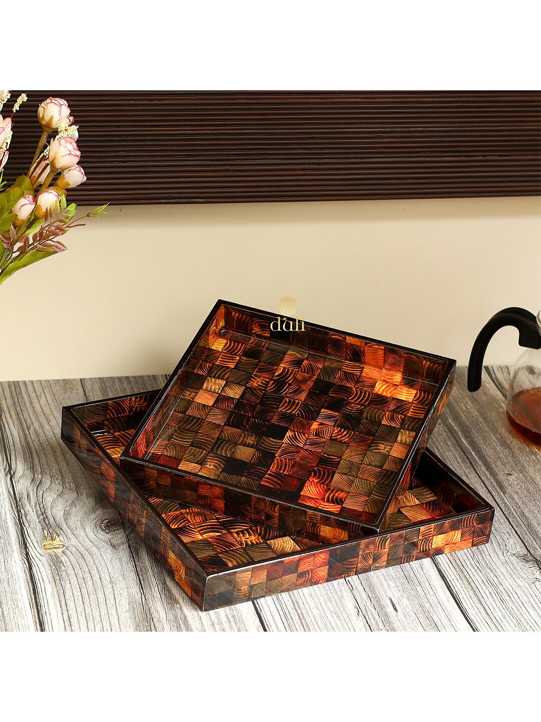 

DULI Set of 2 Brown Enamel Coated Multipurpose Serving Trays