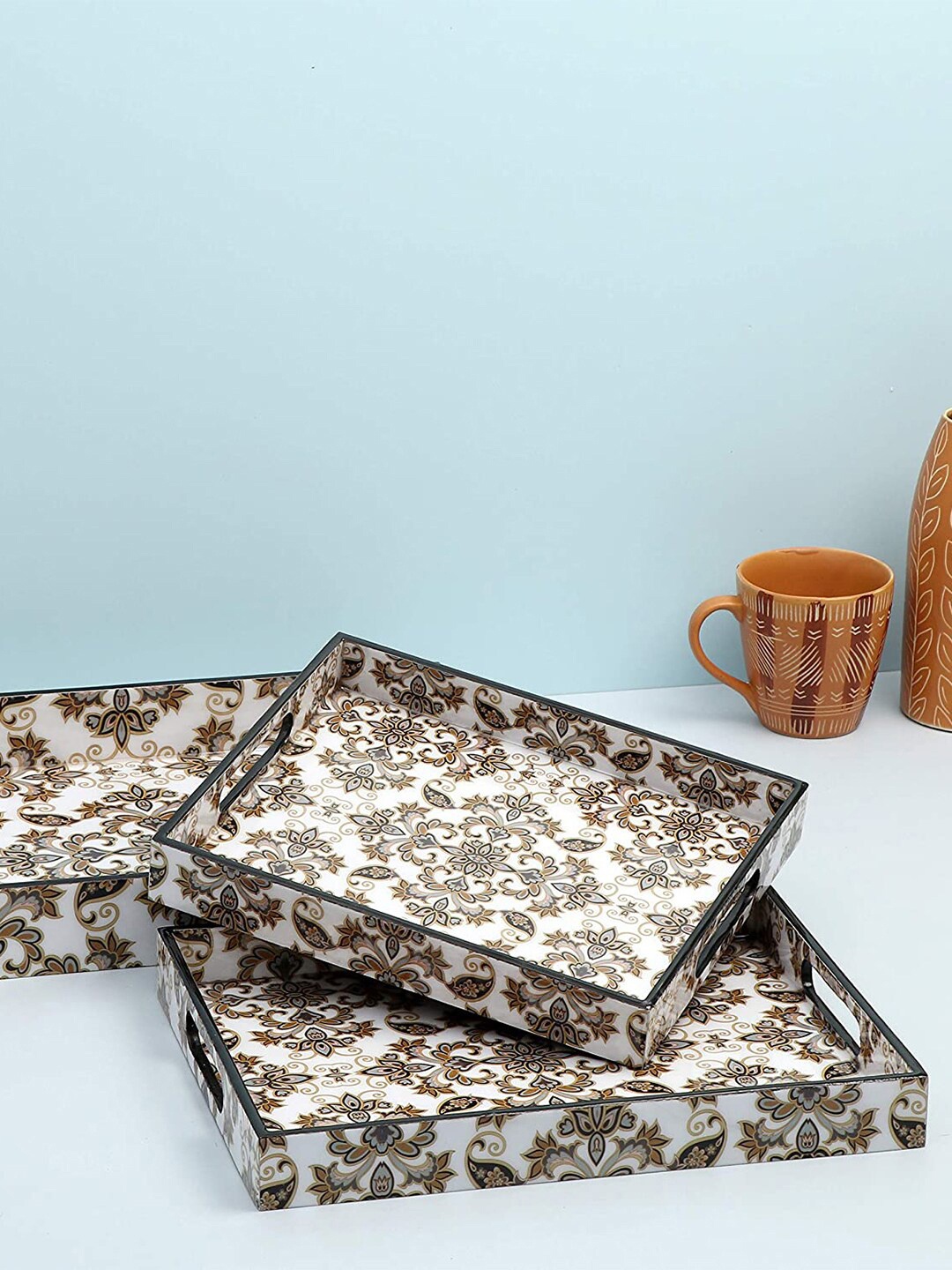 

DULI Brown & White Printed Wood Trays