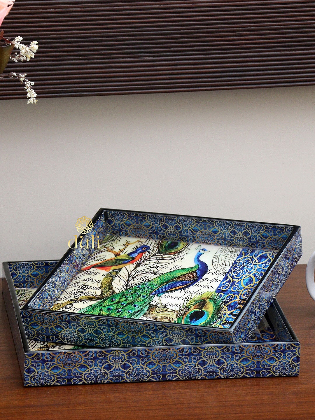 

DULI Set of 2 Green Enamel Coated Multipurpose Serving Trays, Multi