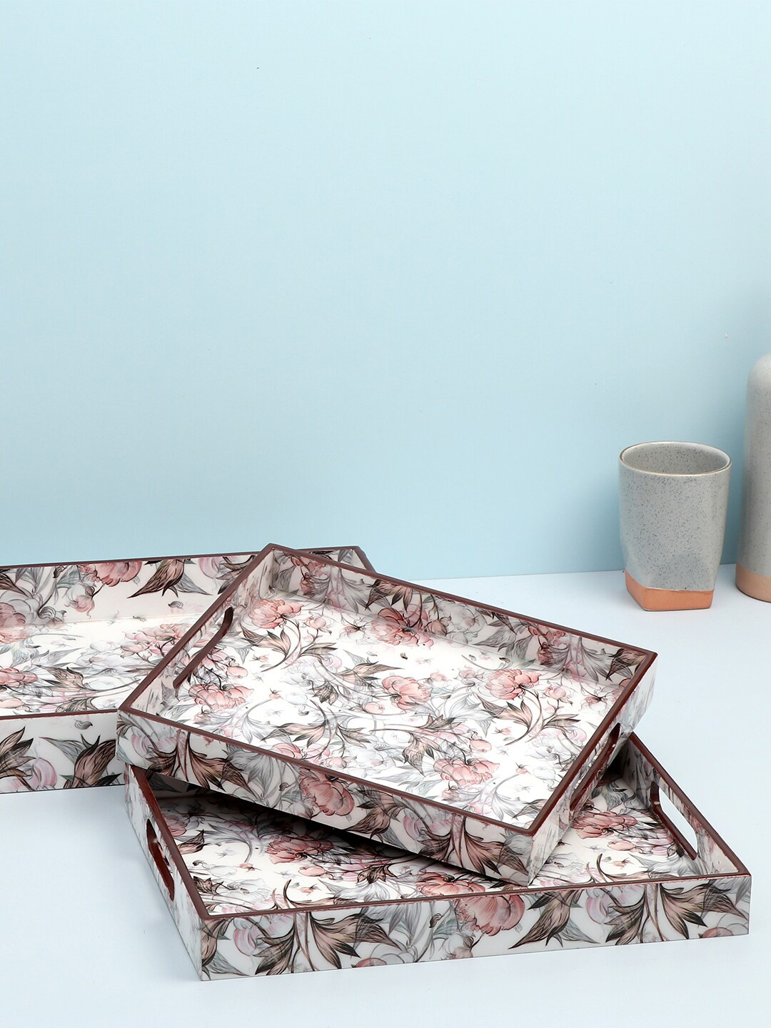 

DULI Set Of 3 Multi-Colored Floral Print RectangleTrays