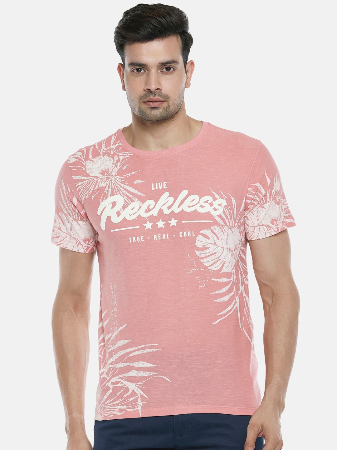 

Urban Ranger by pantaloons Men Pink Typography Printed Slim Fit Cotton T-shirt