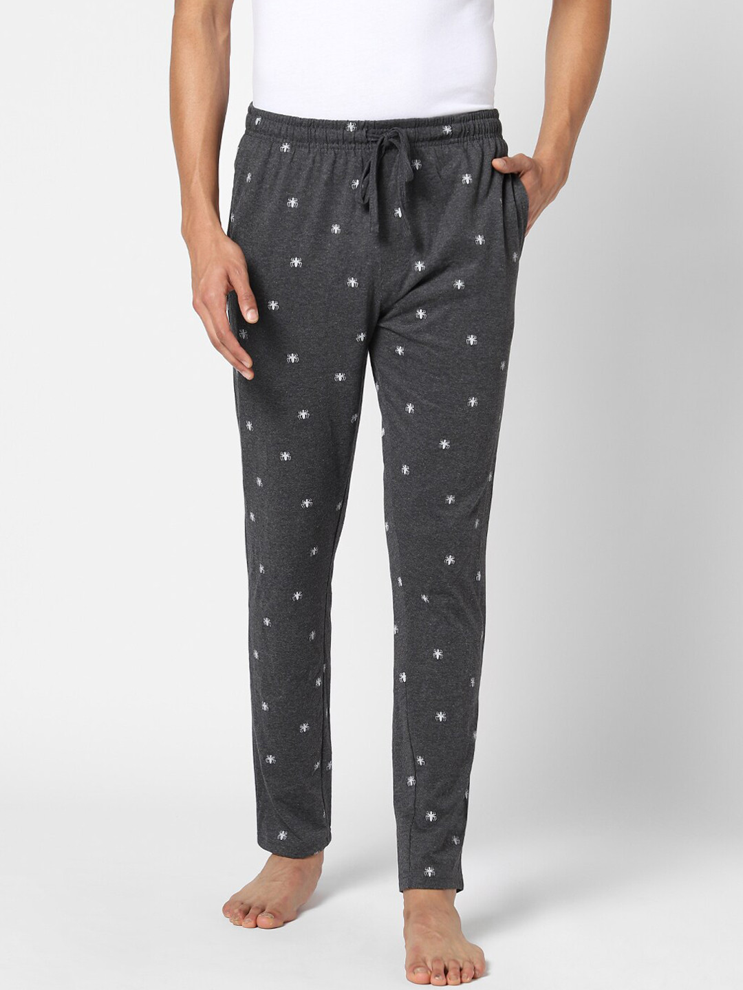 

Ajile by Pantaloons Men Grey Printed Lounge Pants, Grey melange