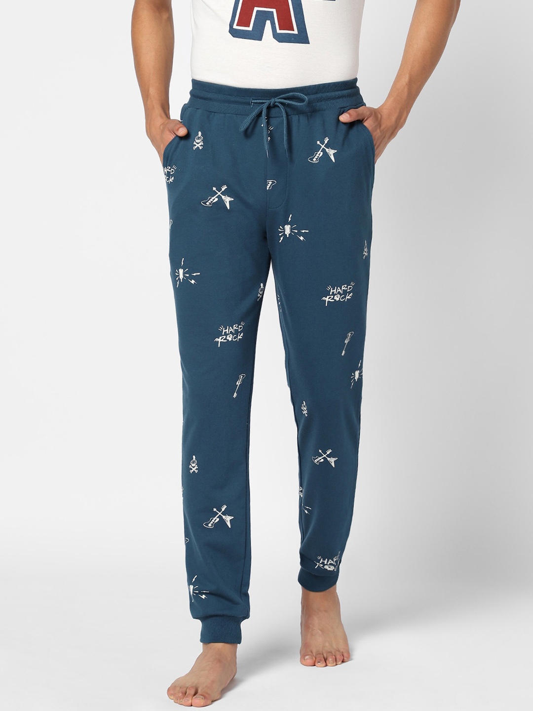 

Ajile by Pantaloons Men Teal & White Printed Lounge Pants