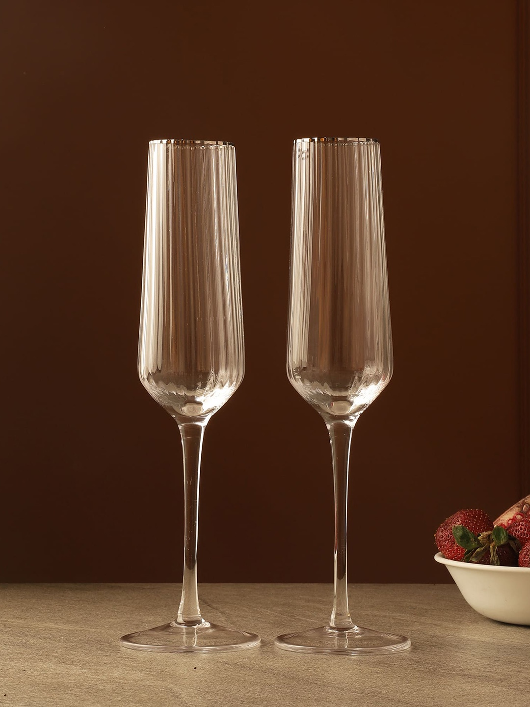 

The Decor Mart Transparent Set Of 2 Textured Dishwasher Safe Champagne Glass 230 ml Each
