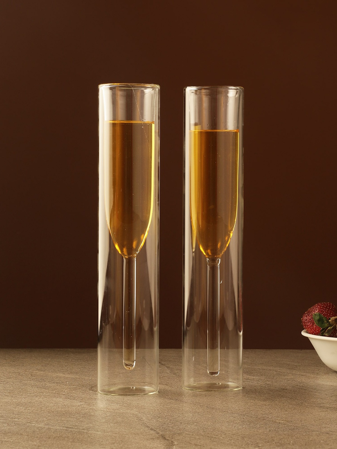 

The Decor Mart Transparent Set of 2 Dishwasher Safe Double Wall Flute Glass 150 ml Each