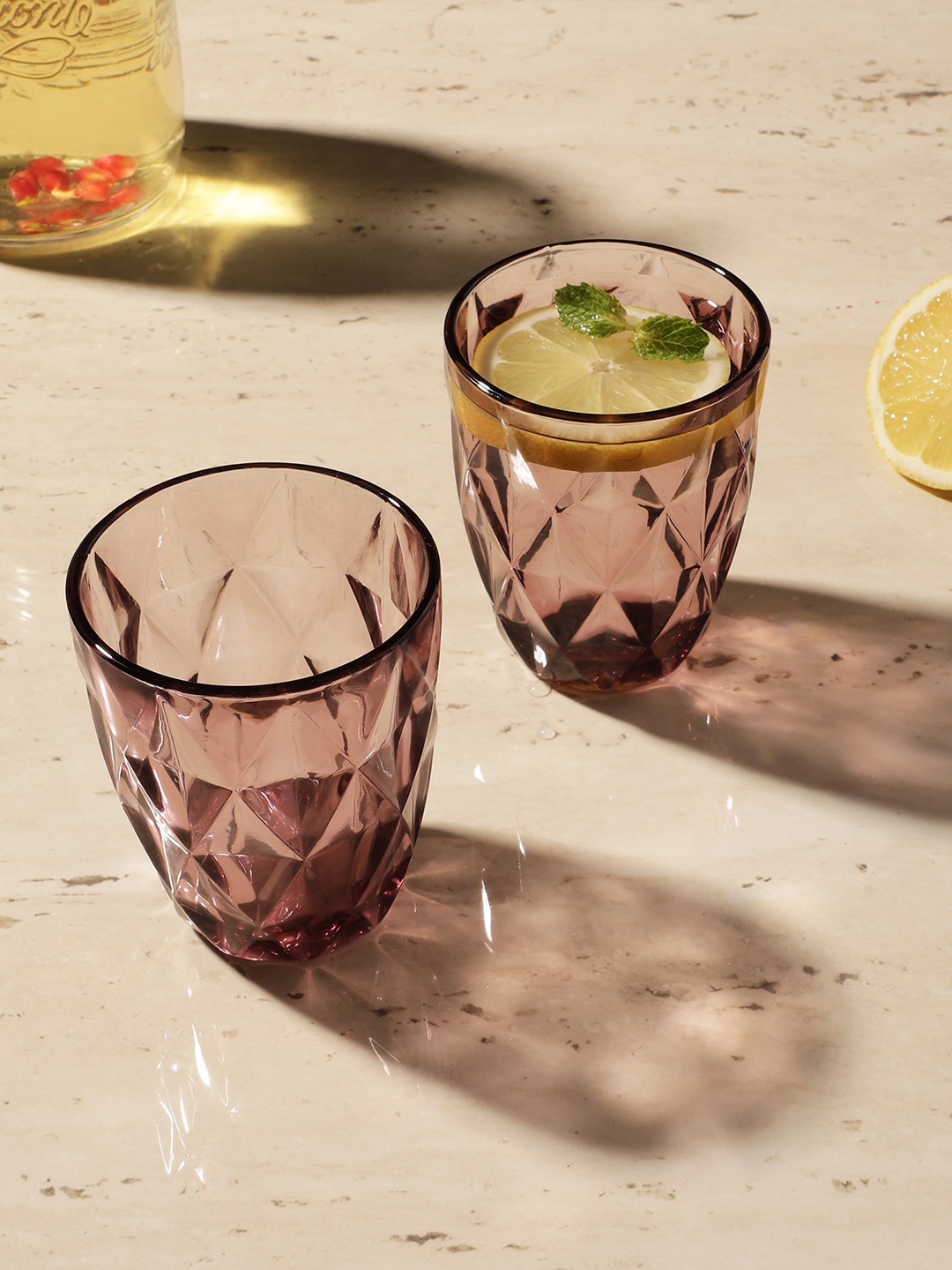 

The Decor Mart Purple Set of 2 Textured Dishwasher Safe Drinking Glass 270 ml Each