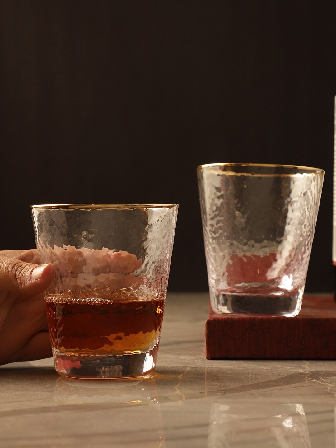 

The Decor Mart Set Of 2 Transparent Textured Whiskey Glass