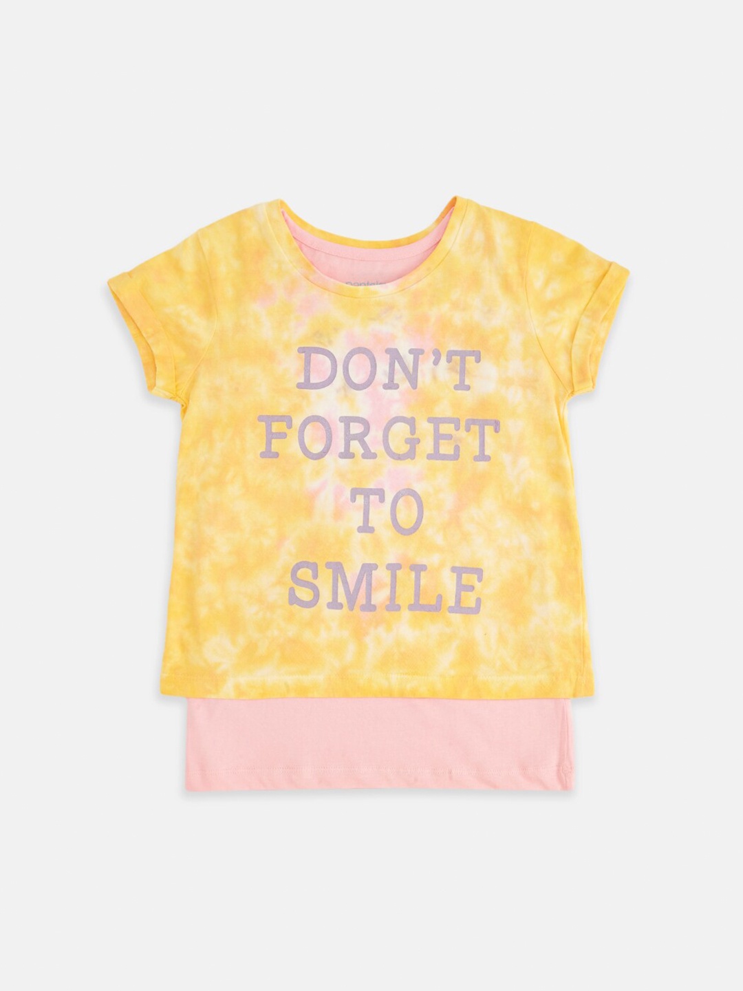 

Pantaloons Junior Girls Yellow & Pink Typography Printed Layered T-shirt