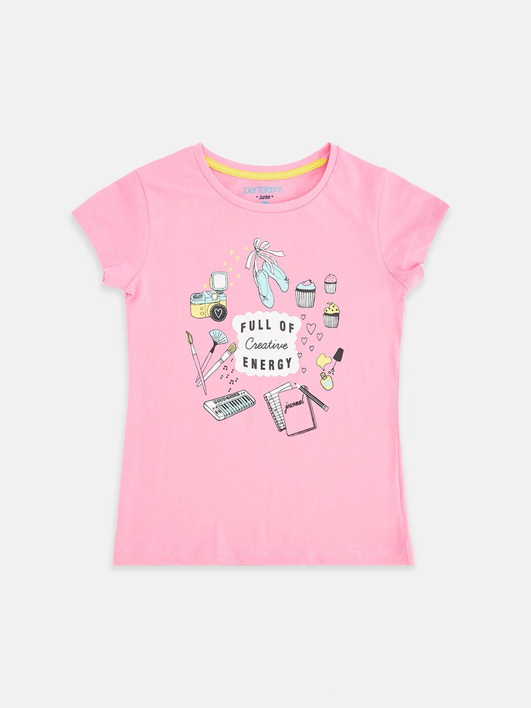 

Pantaloons Junior Girls Pink Printed Cotton T-shirt