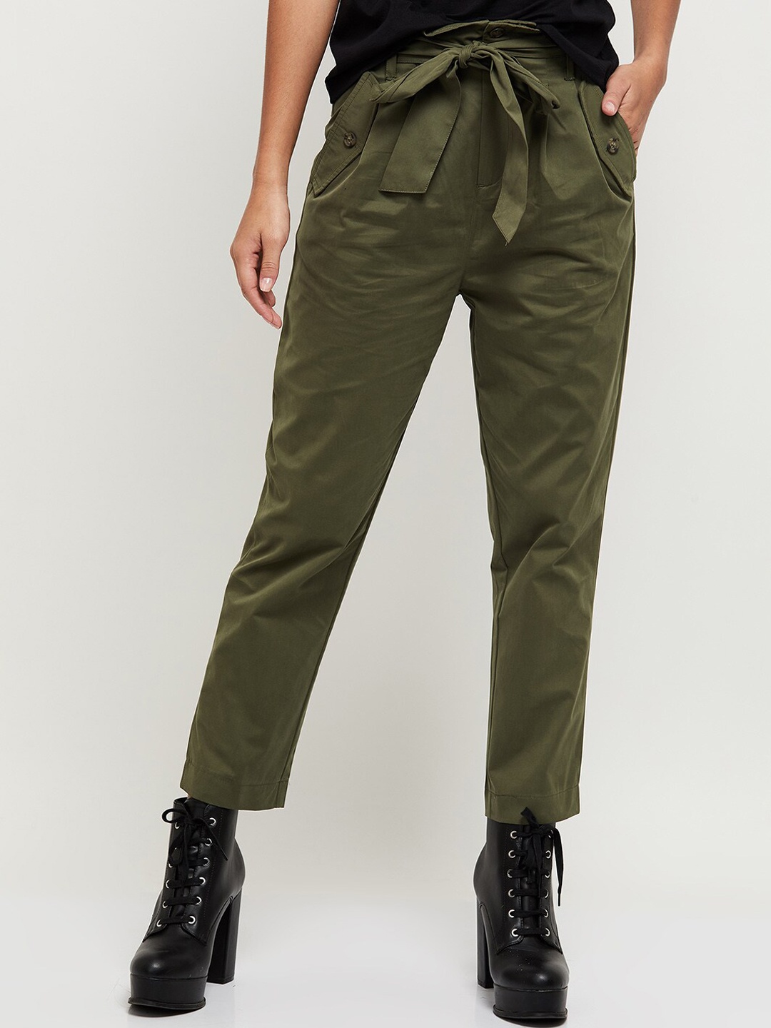 

max Women Green Pleated Trousers