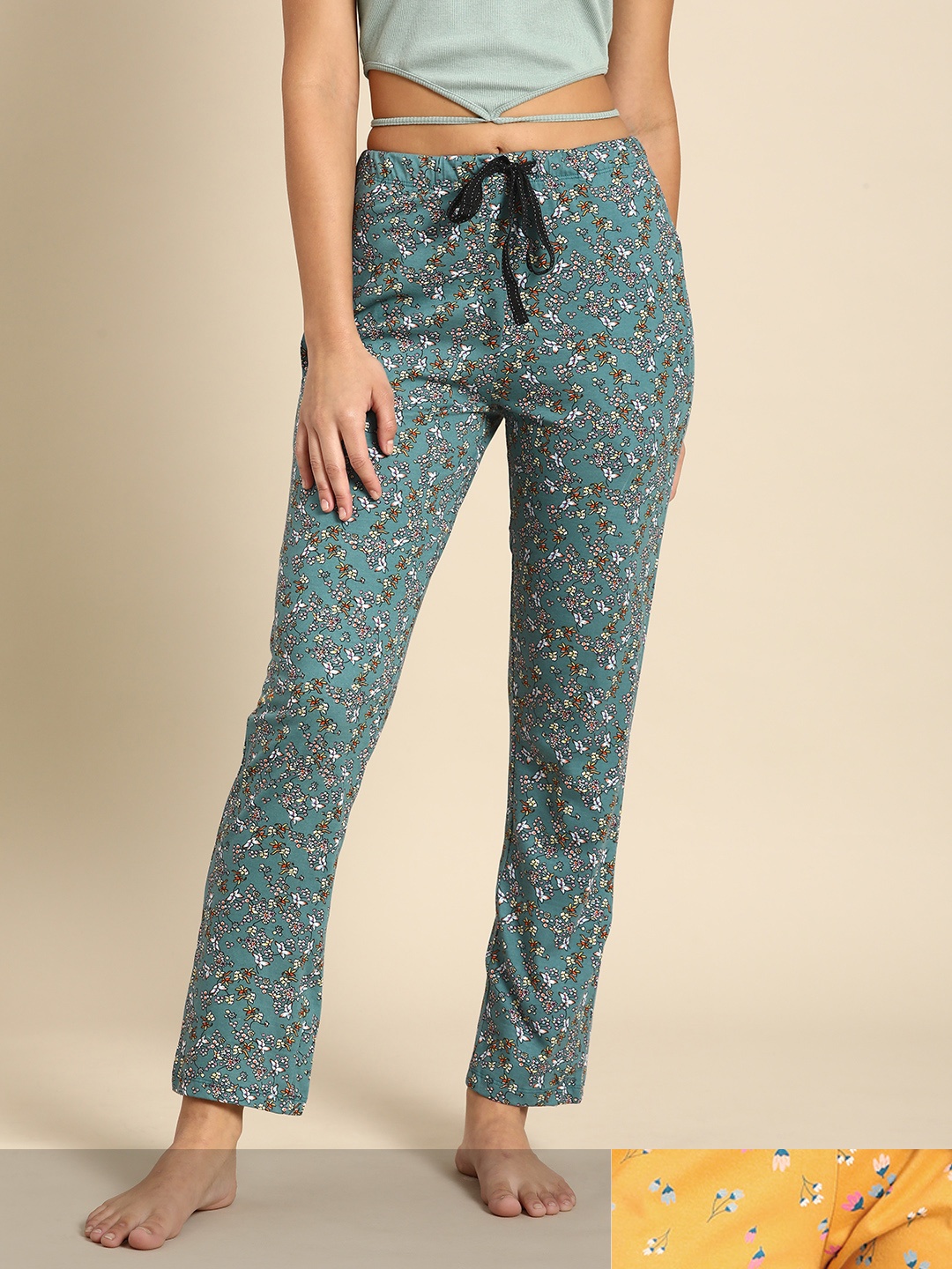 

Dreamz by Pantaloons Women Pack of 2 Printed Pure Cotton Lounge Pants, Yellow