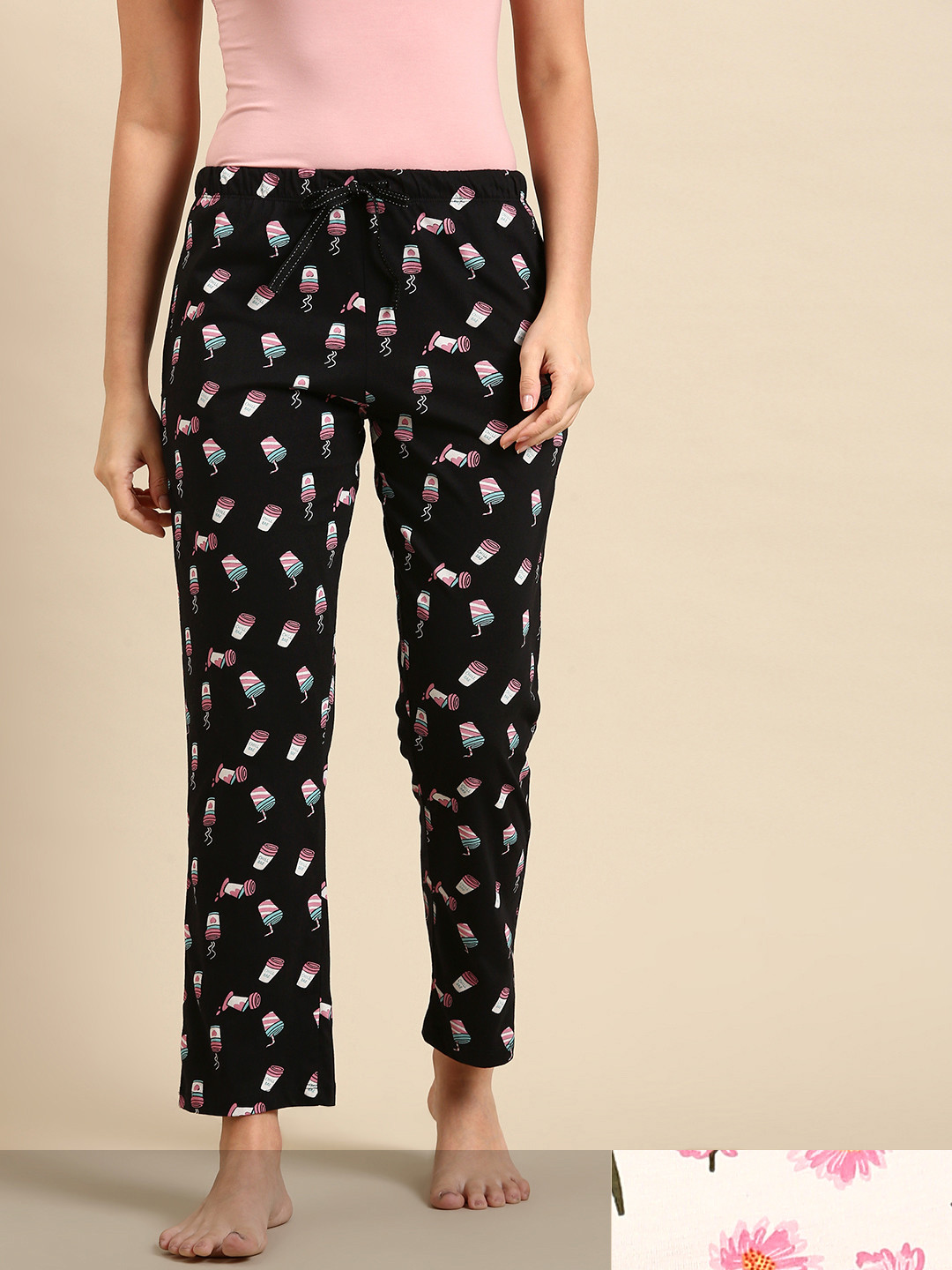 

Dreamz by Pantaloons Pack of 2 Women Printed Cropped Pure Cotton Lounge Pants, Black