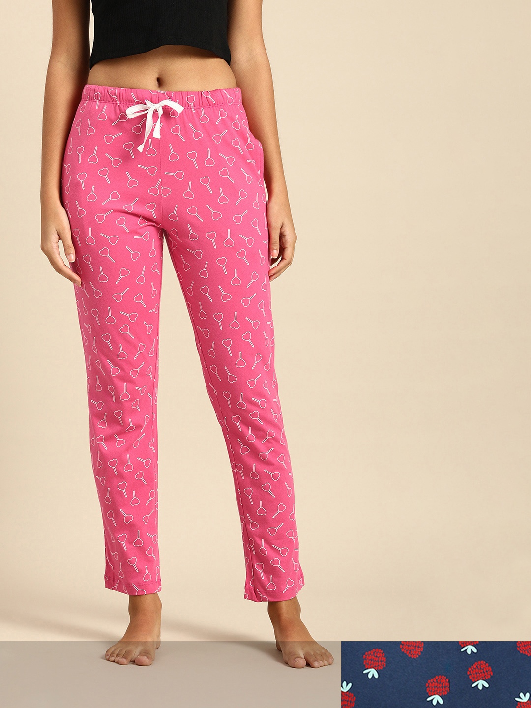 

Dreamz by Pantaloons Women Pack of 2 Printed Cropped Lounge Pants, Pink