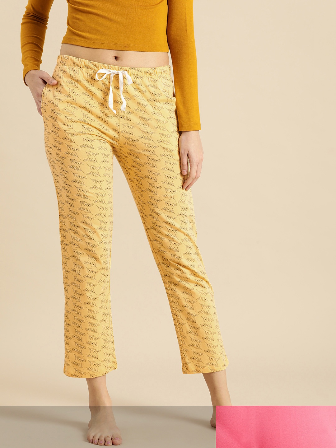 

Dreamz by Pantaloons Women Pack Of 2 Yellow & Pink Printed Lounge Pants