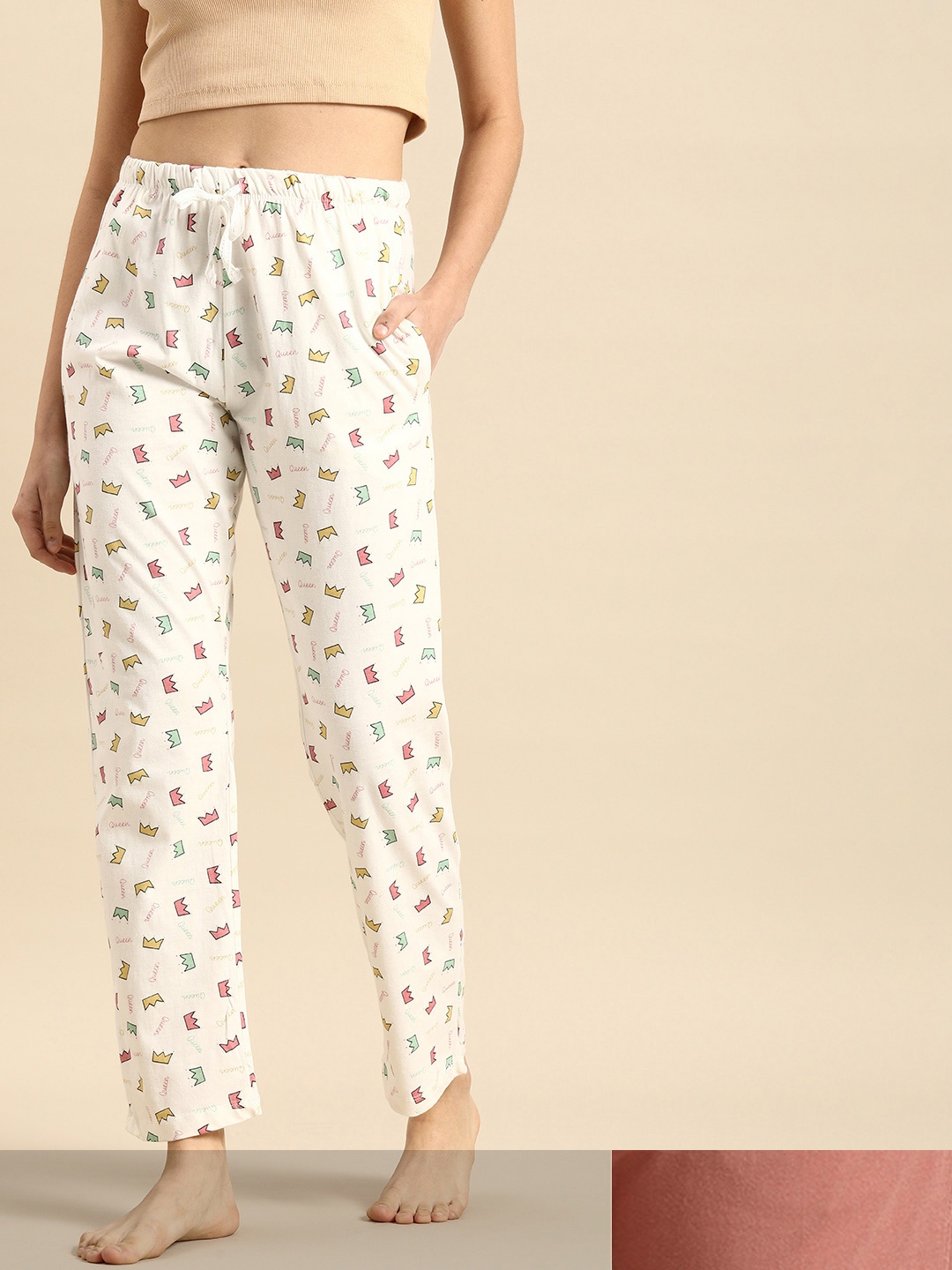 

Dreamz by Pantaloons Women Pack of 2 Printed Lounge Pants, White