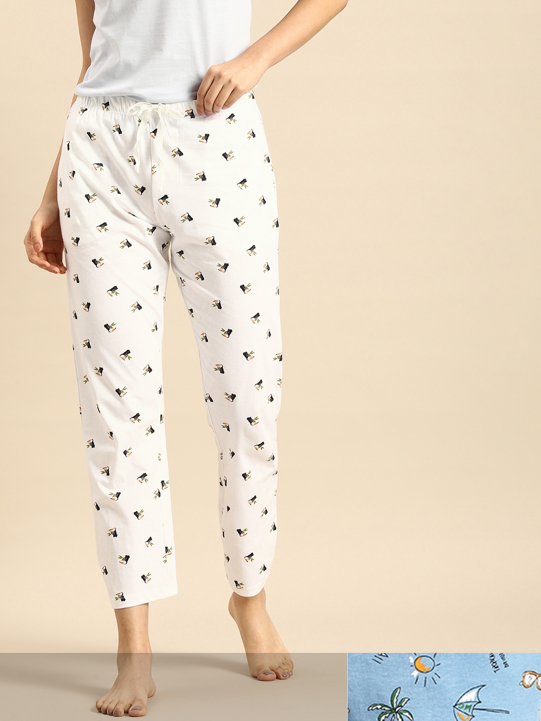 

Dreamz by Pantaloons Women Pack Of 2 Pure Cotton Lounge Pants, White