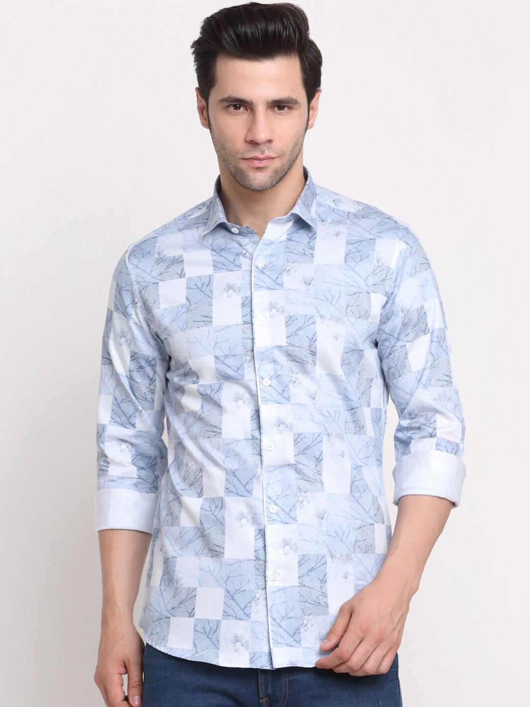 

FINNOY Men Blue Premium Slim Fit Cotton Printed Party Shirt
