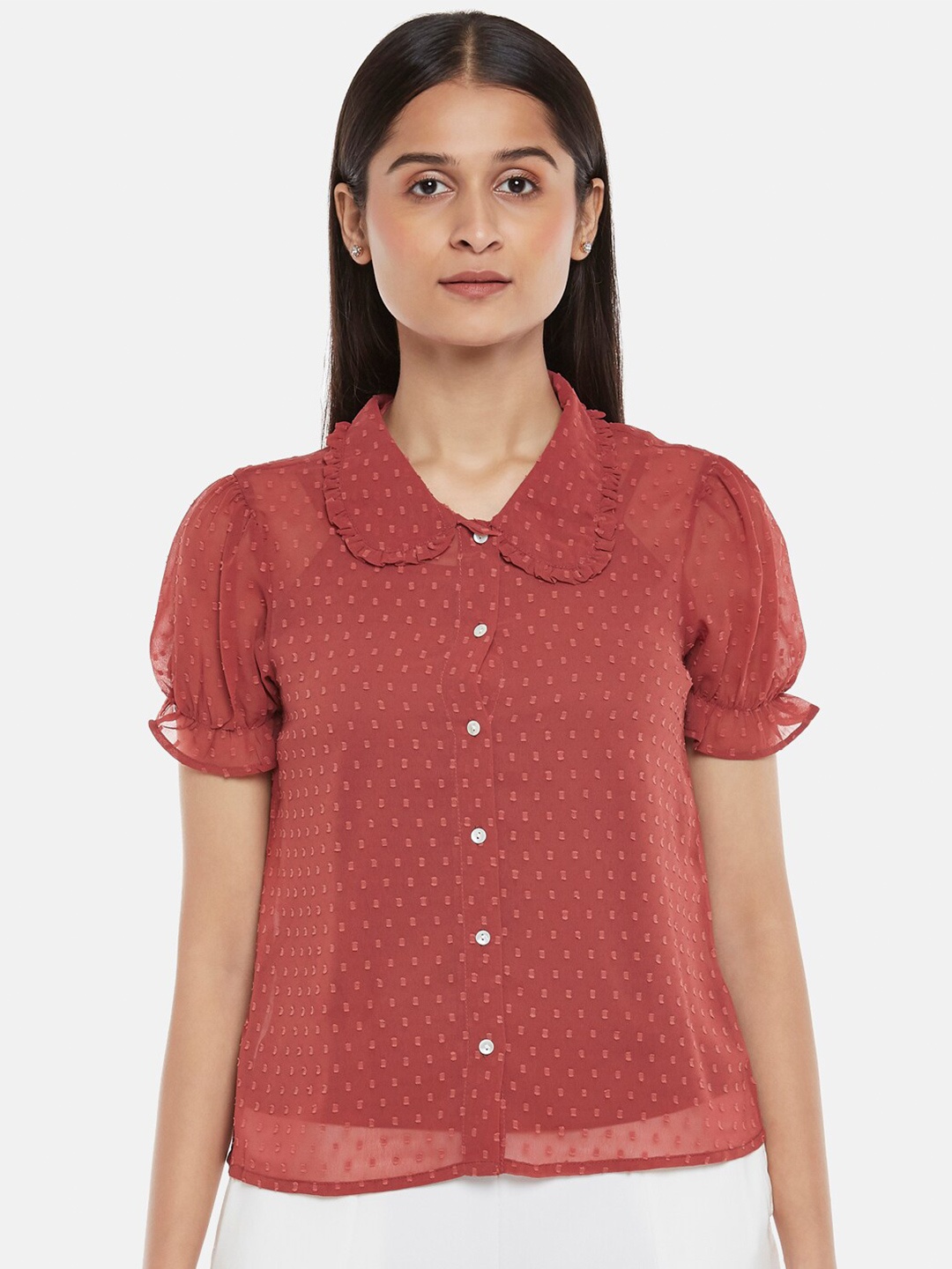 

Honey by Pantaloons Women Maroon Printed Casual Shirt