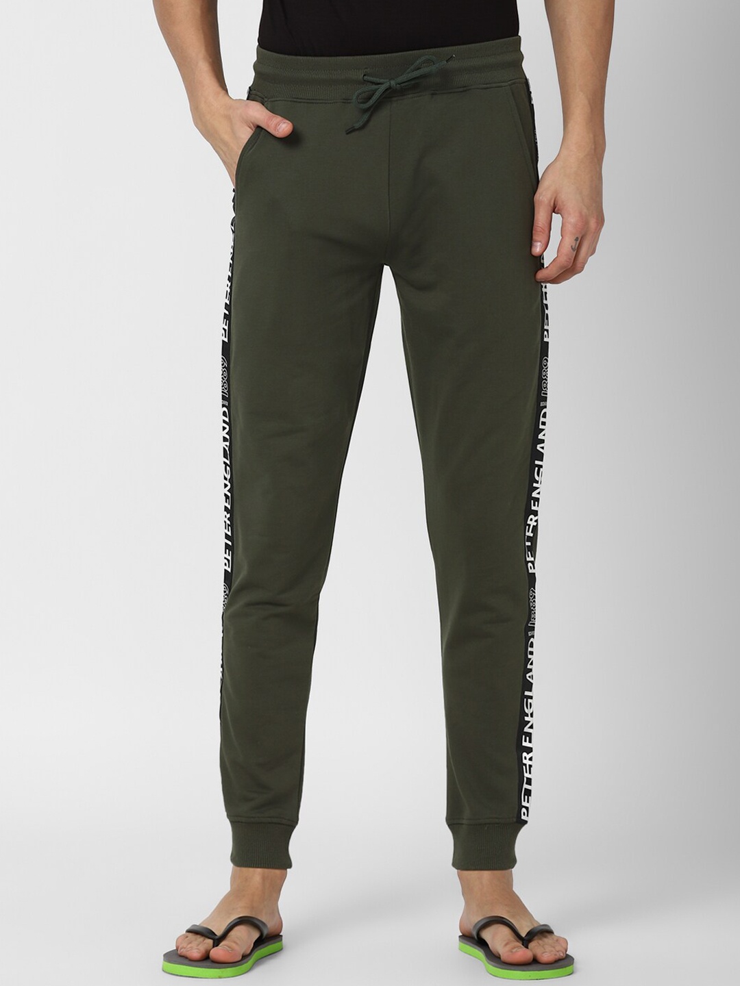 

Peter England Men Olive Green Solid Joggers