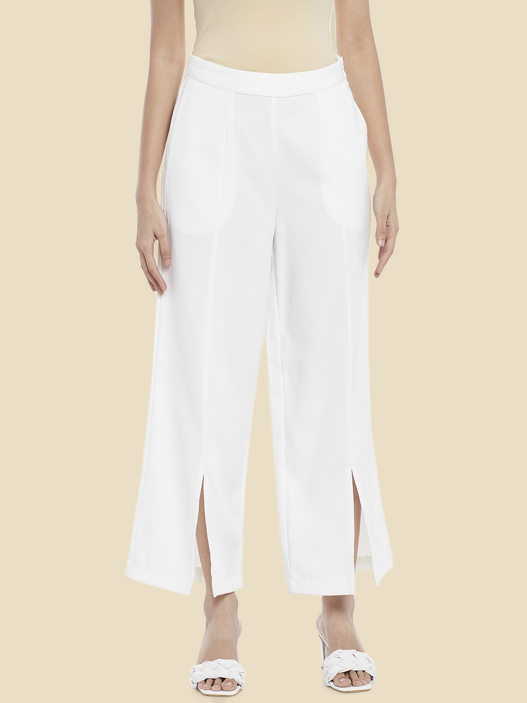 

Honey by Pantaloons Women Off White High-Rise Trousers