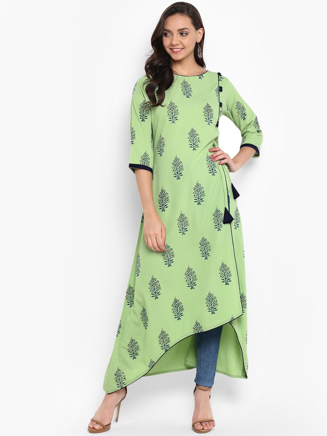 

Janasya Women Green Floral Printed Kurta