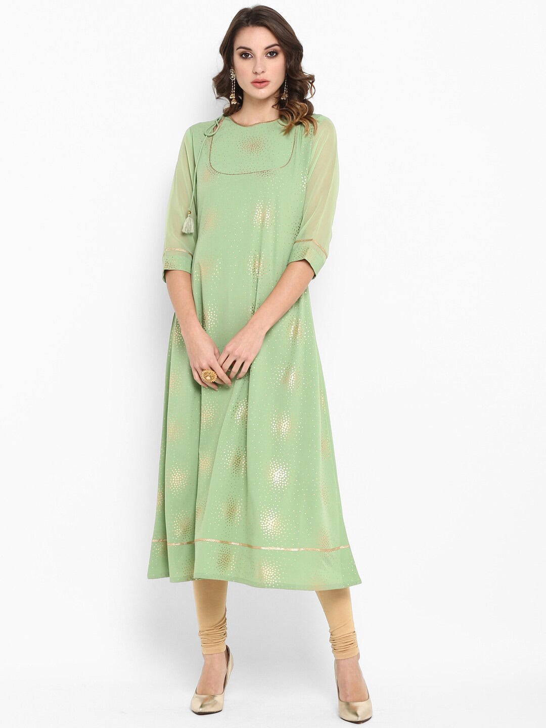 

Janasya Women Green Printed Gotta Patti Crepe Kurta