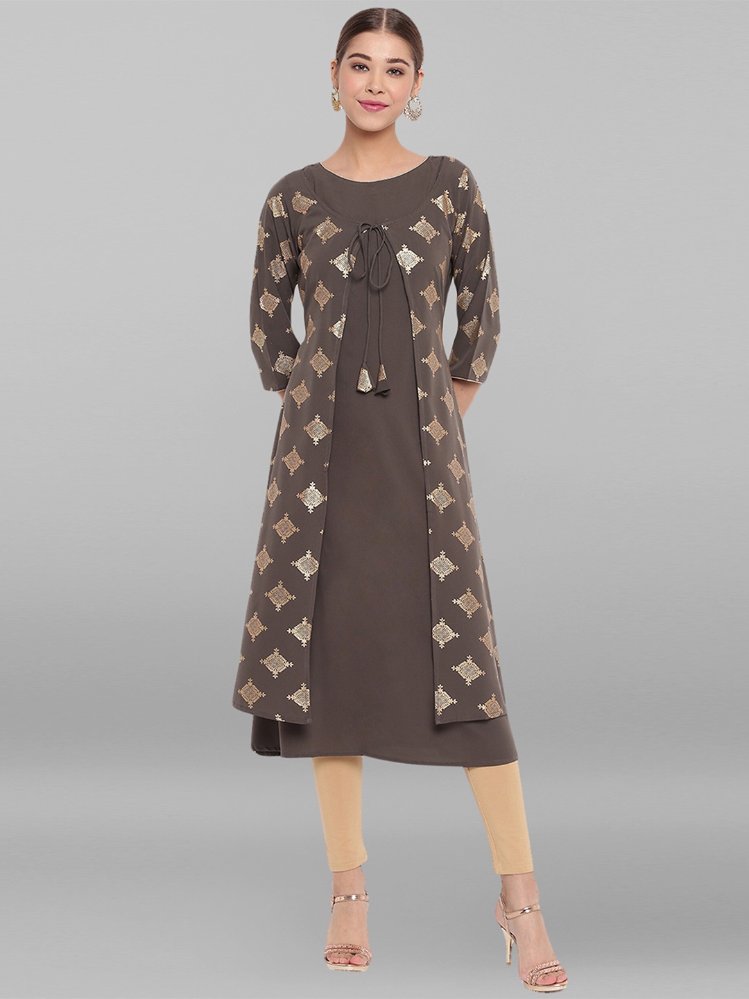 

Janasya Women Olive Green Poly Crepe Kurta