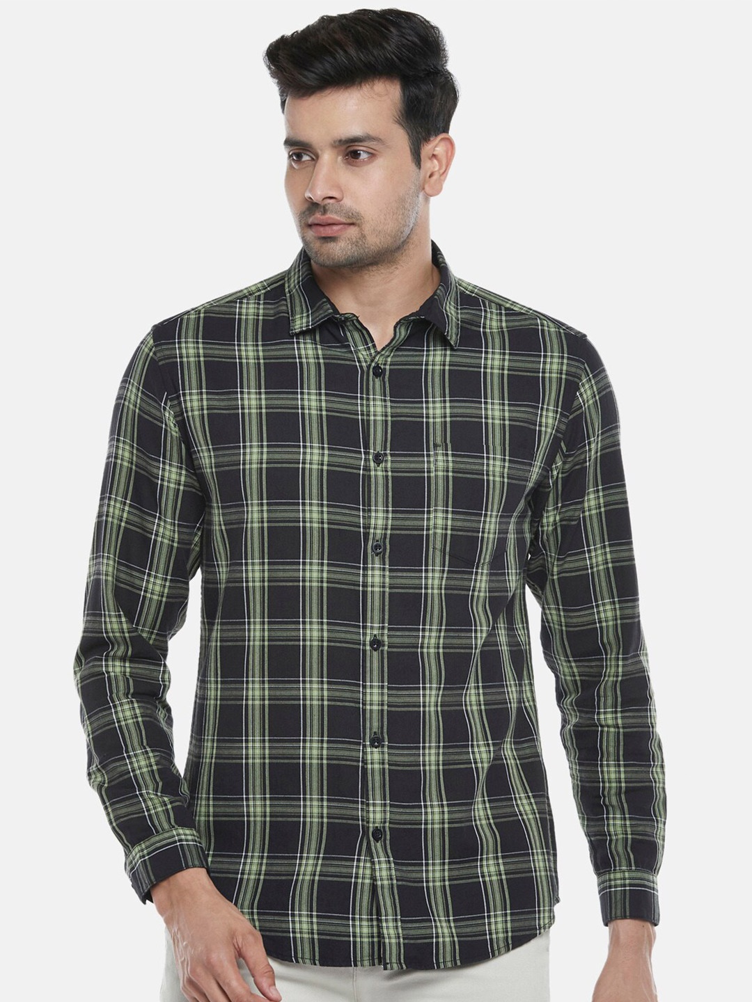 

BYFORD by Pantaloons Men Black Slim Fit Tartan Checked Cotton Casual Shirt