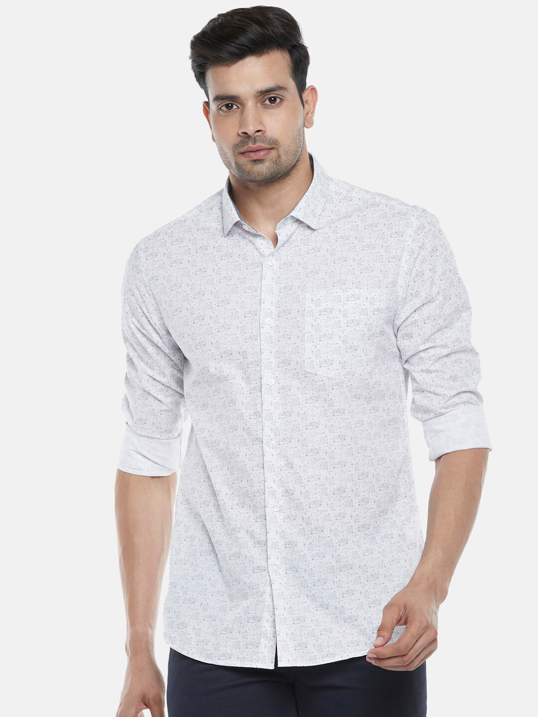 

BYFORD by Pantaloons Men White Slim Fit Cotton Printed Party Shirt