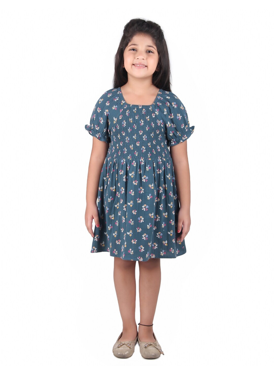 

Miyo Girls Blue Floral Print A-Line Dress