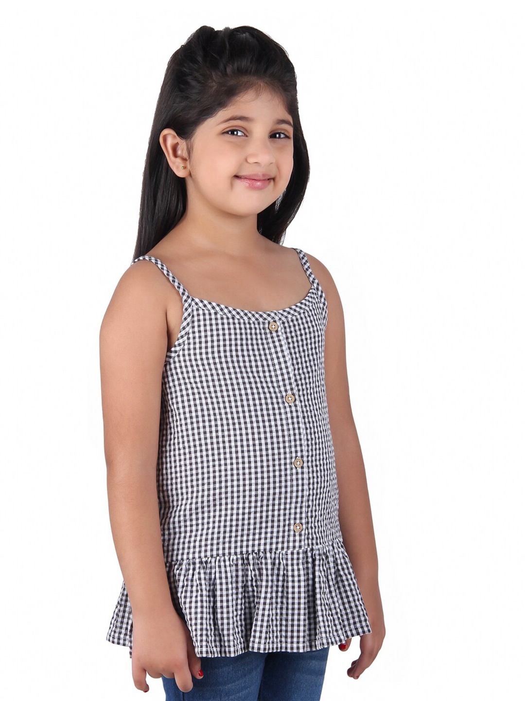 

Miyo Girls Black & rattan Striped Shoulder Strap Top