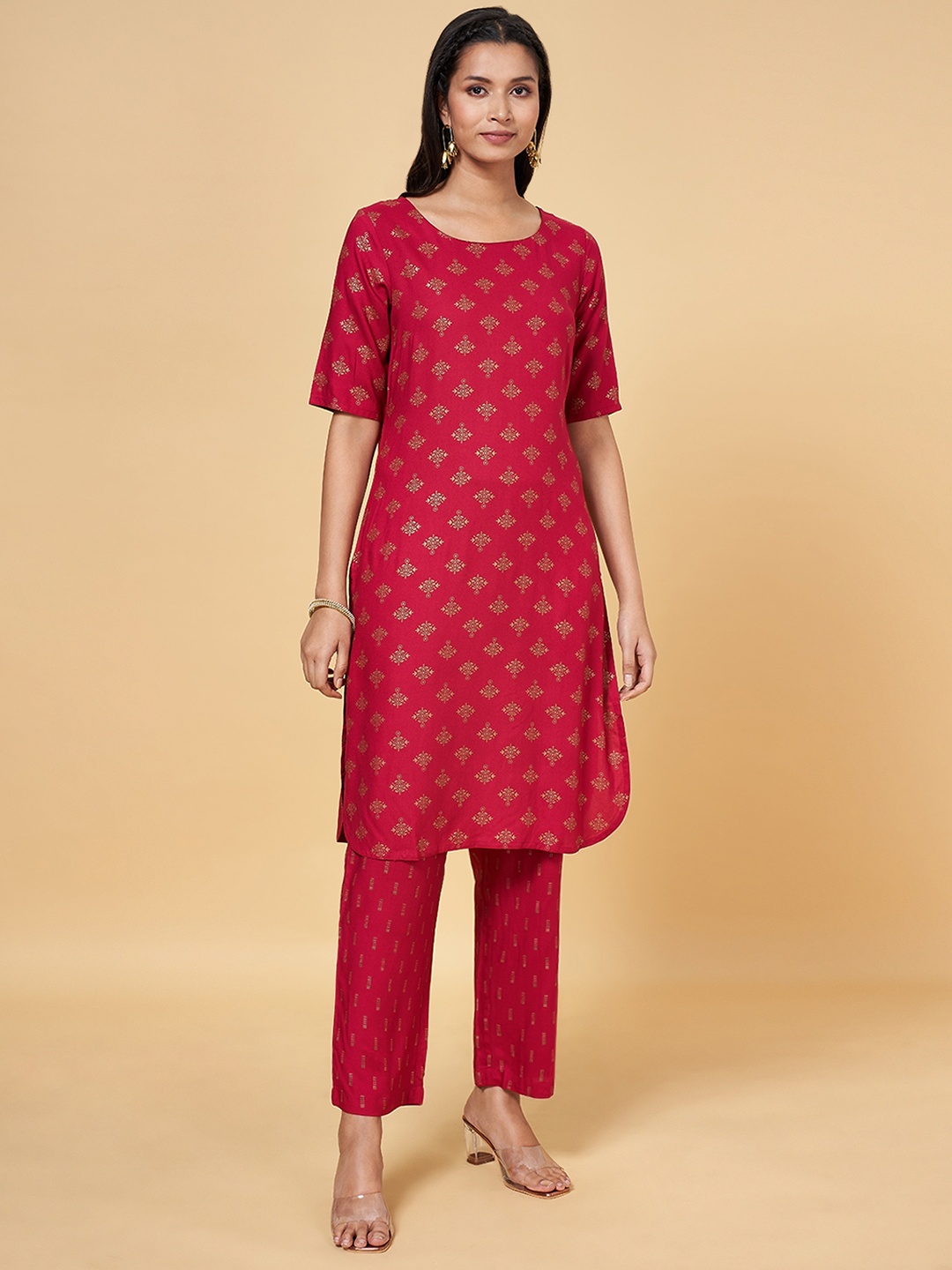 

RANGMANCH BY PANTALOONS Women Pink Ethnic Motifs Printed Kurta Set