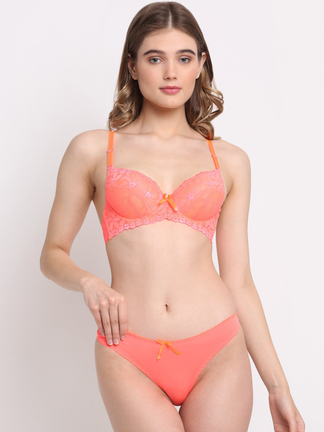 

Laceandme Women Pink Solid Lace Lingerie Set LM1146