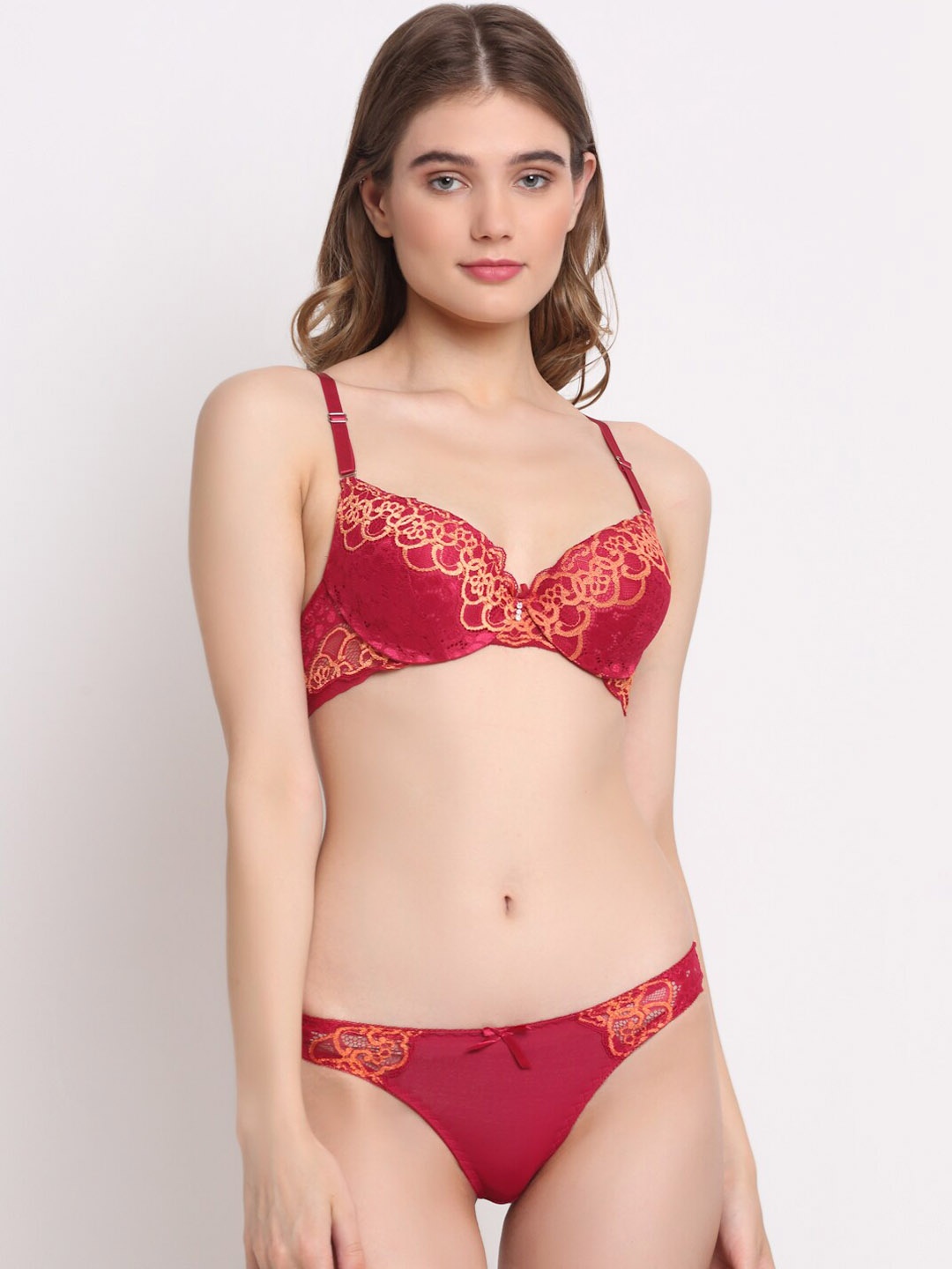 

Laceandme Women Red Printed Bikini Lingerie Set LM1126