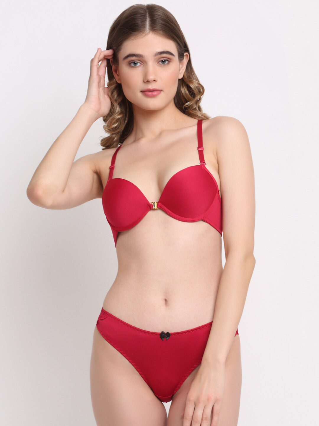 

Laceandme Women Red Solid Padded Lingerie Set
