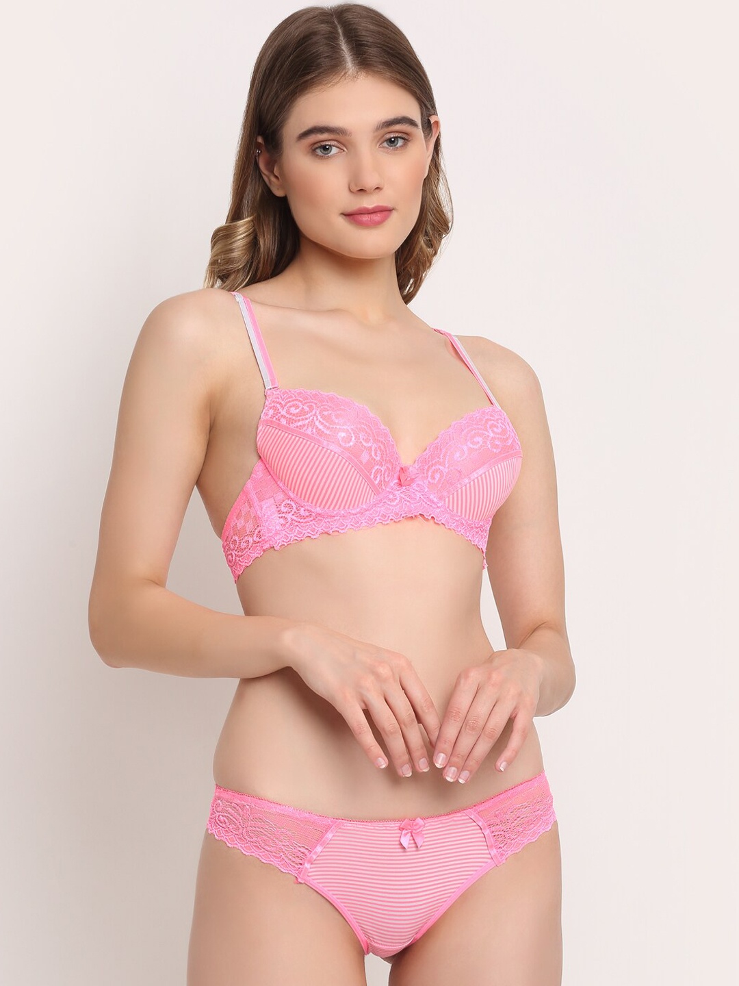 

Laceandme Women Pink Self-Design Lingerie Set LM1140