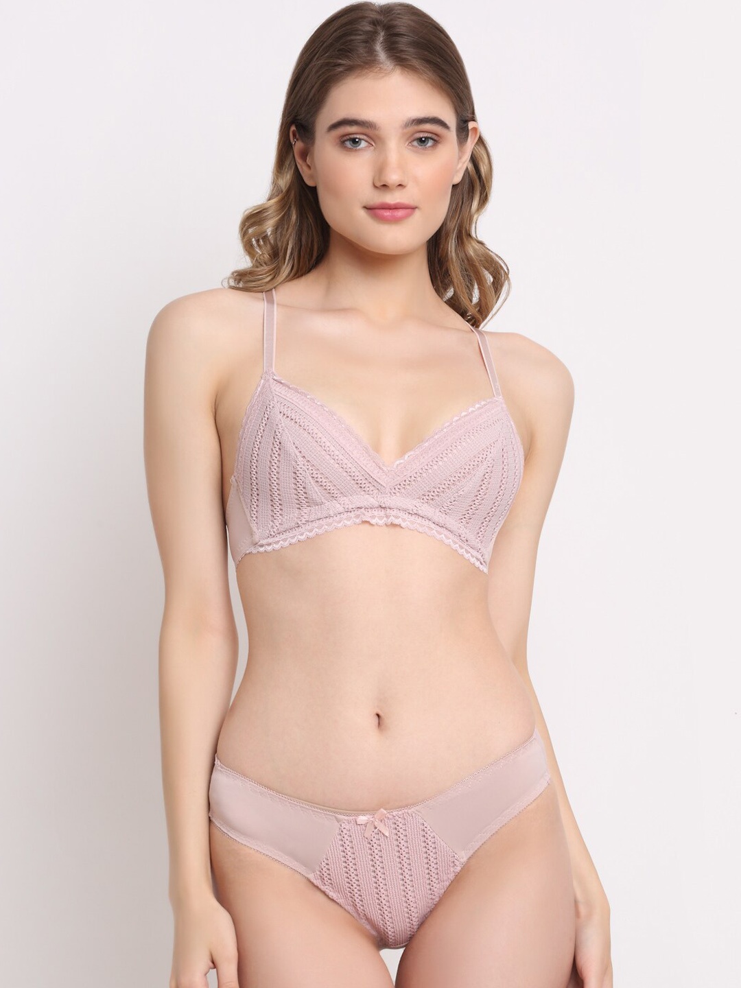 

Laceandme Women Taupe-Colored Solid Lingerie Set