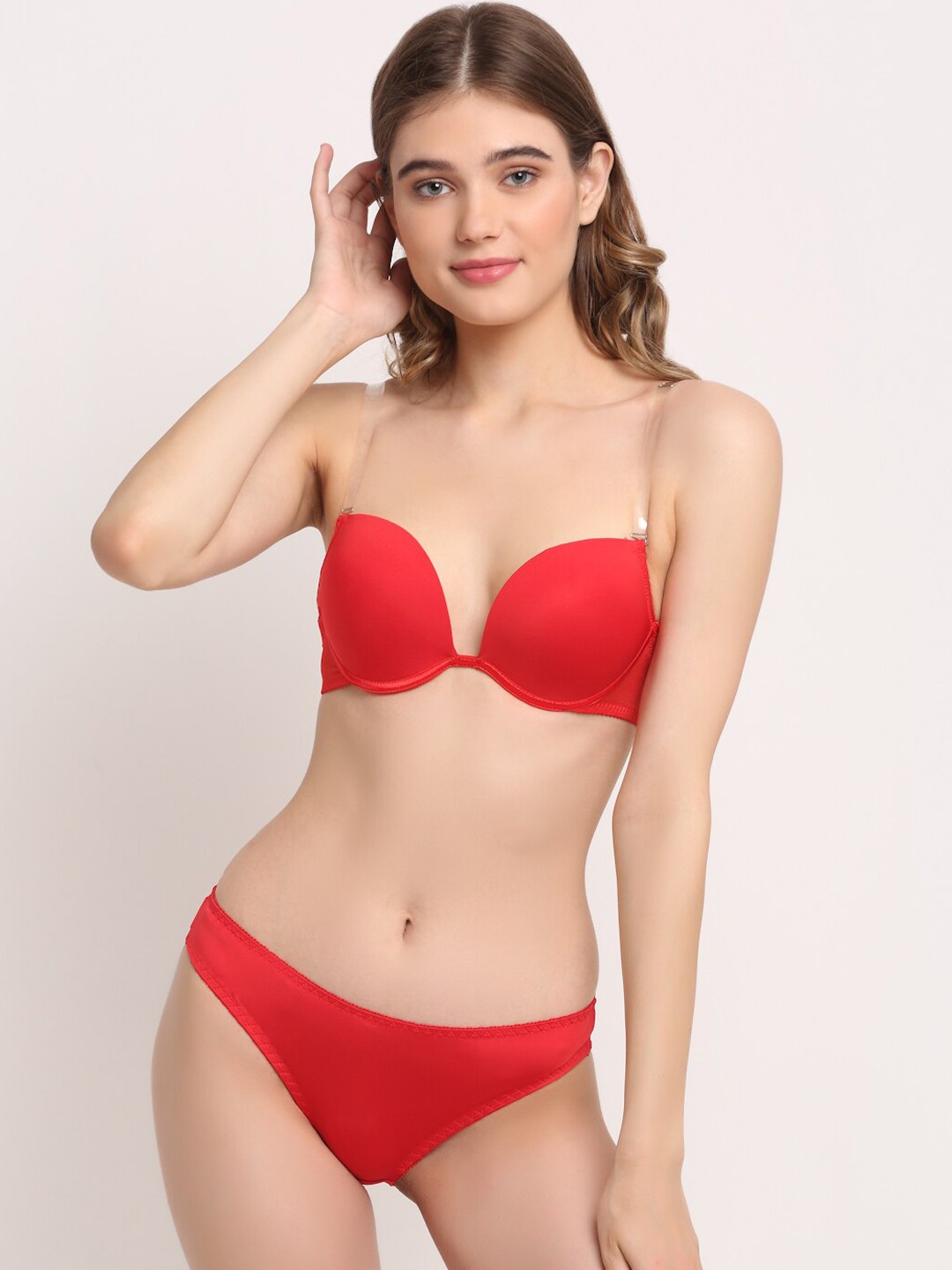 

Laceandme Women Red Solid Lingerie Set