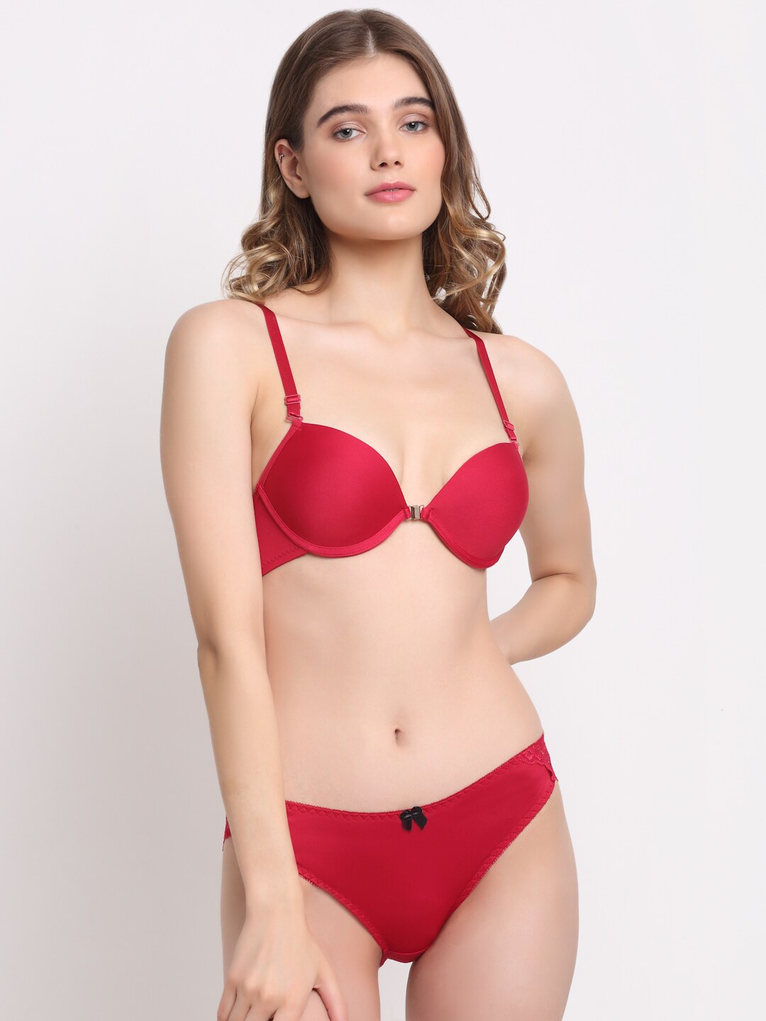 

Laceandme Women Maroon Self Design Lingerie Set