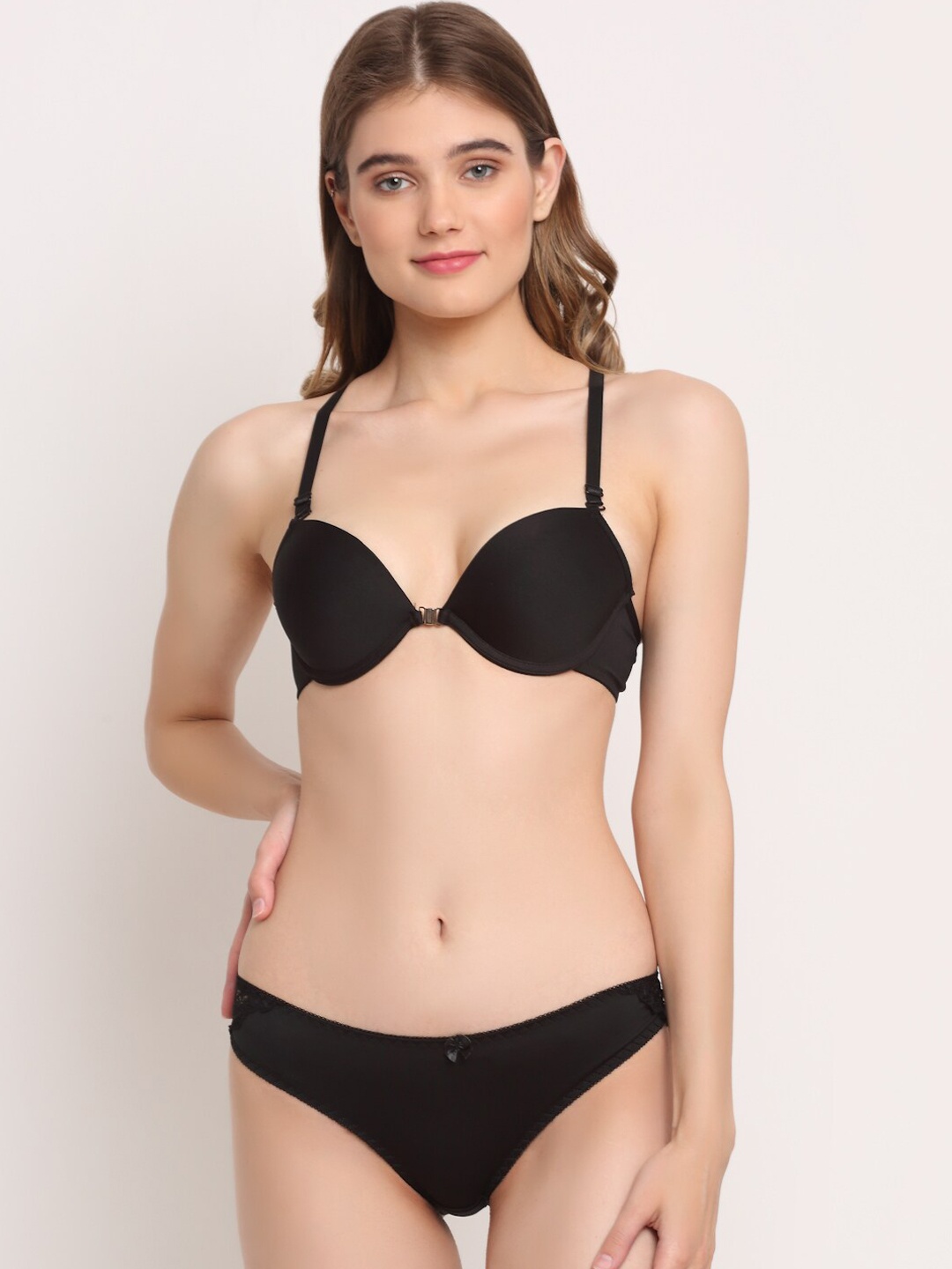 

Laceandme Women Black Lace Padded Lingerie Set