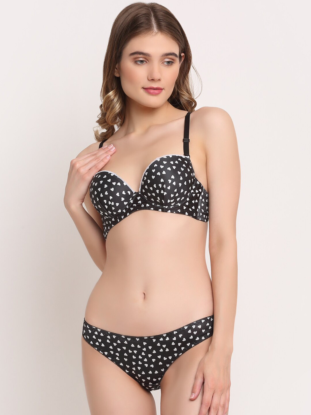 

Laceandme Women Black Printed Lingerie Set LM1152