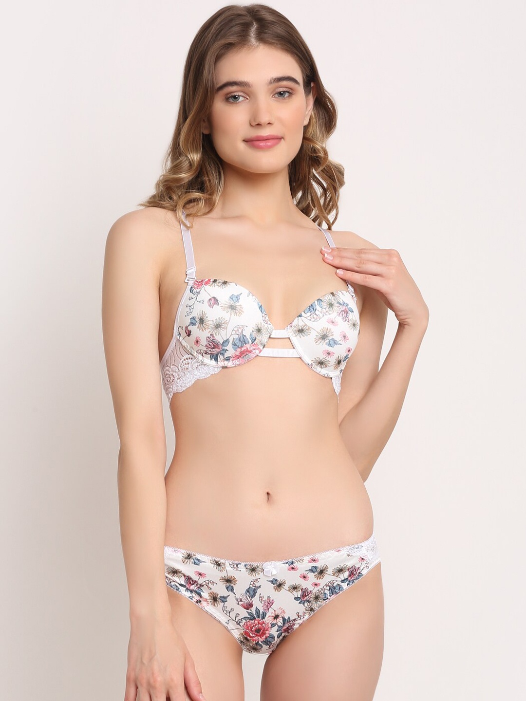 

Laceandme Women White Printed Bikini Lingerie Set LM1157